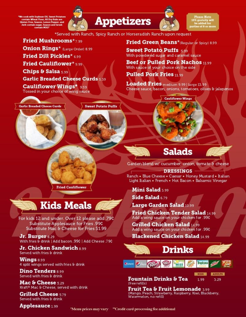 Menu Hackett Hot Wings Joplin, MO Restaurant & Sports Room