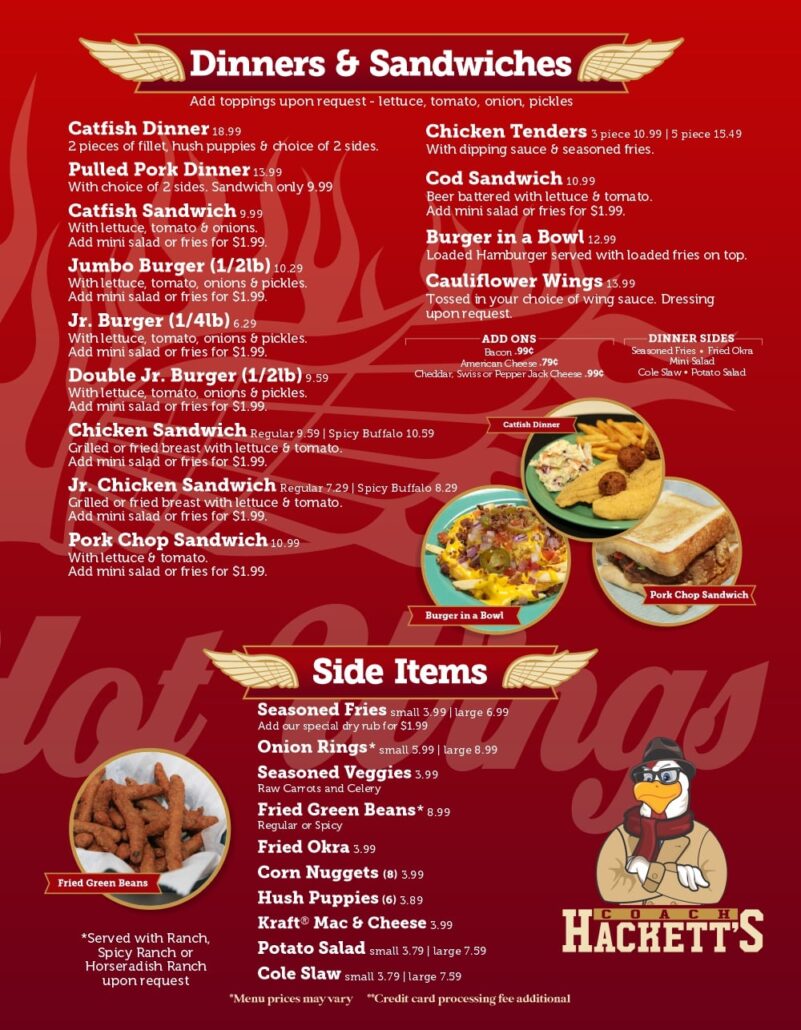 Menu Hackett Hot Wings Joplin, MO Restaurant & Sports Room